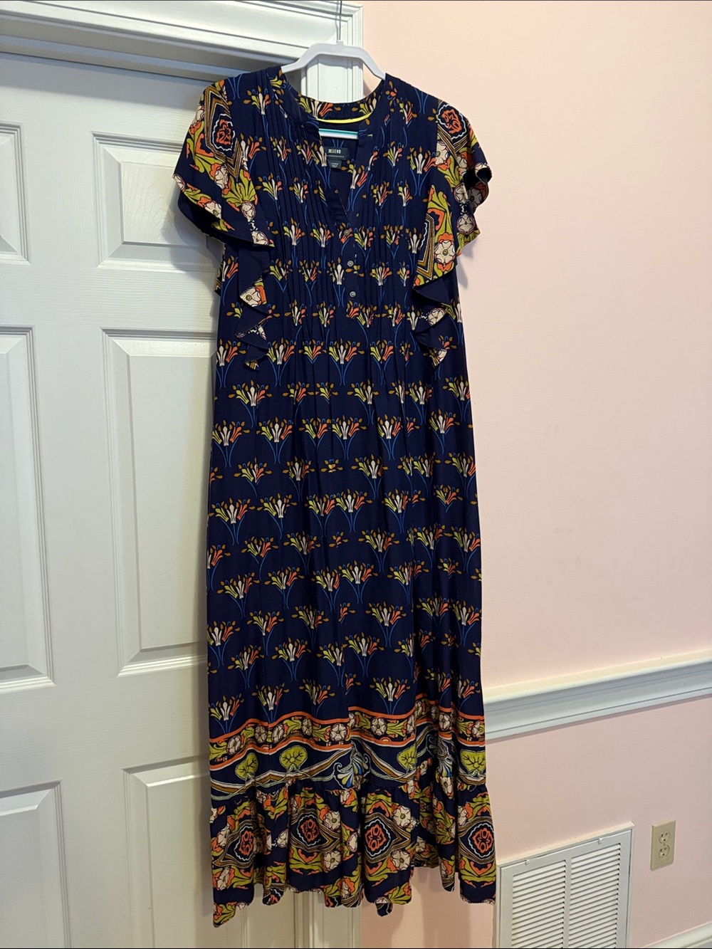 Maeve Navy Floral Maxi Dress with Border Print